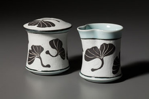 Gingko Sugar and Creamer by Chapel Hill, NC-based potter, Deborah Harris