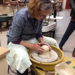 Deb-Harris-Throwing-Pottery-on-Wheel-at-Claymakers